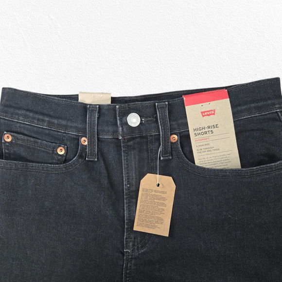 Levi's Black High Rise Frayed Hem Slim Cut Off Denim Jean Shorts Size 27 NWT - Picture 2 of 10